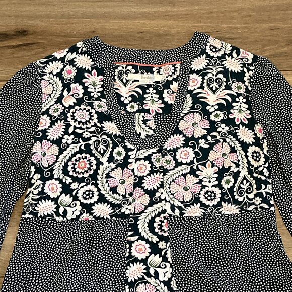 Boden Mollie Mixed Print Blouse SZ 6 Green Floral Polka Dot Pullover 3/4 Sleeve - Picture 2 of 11